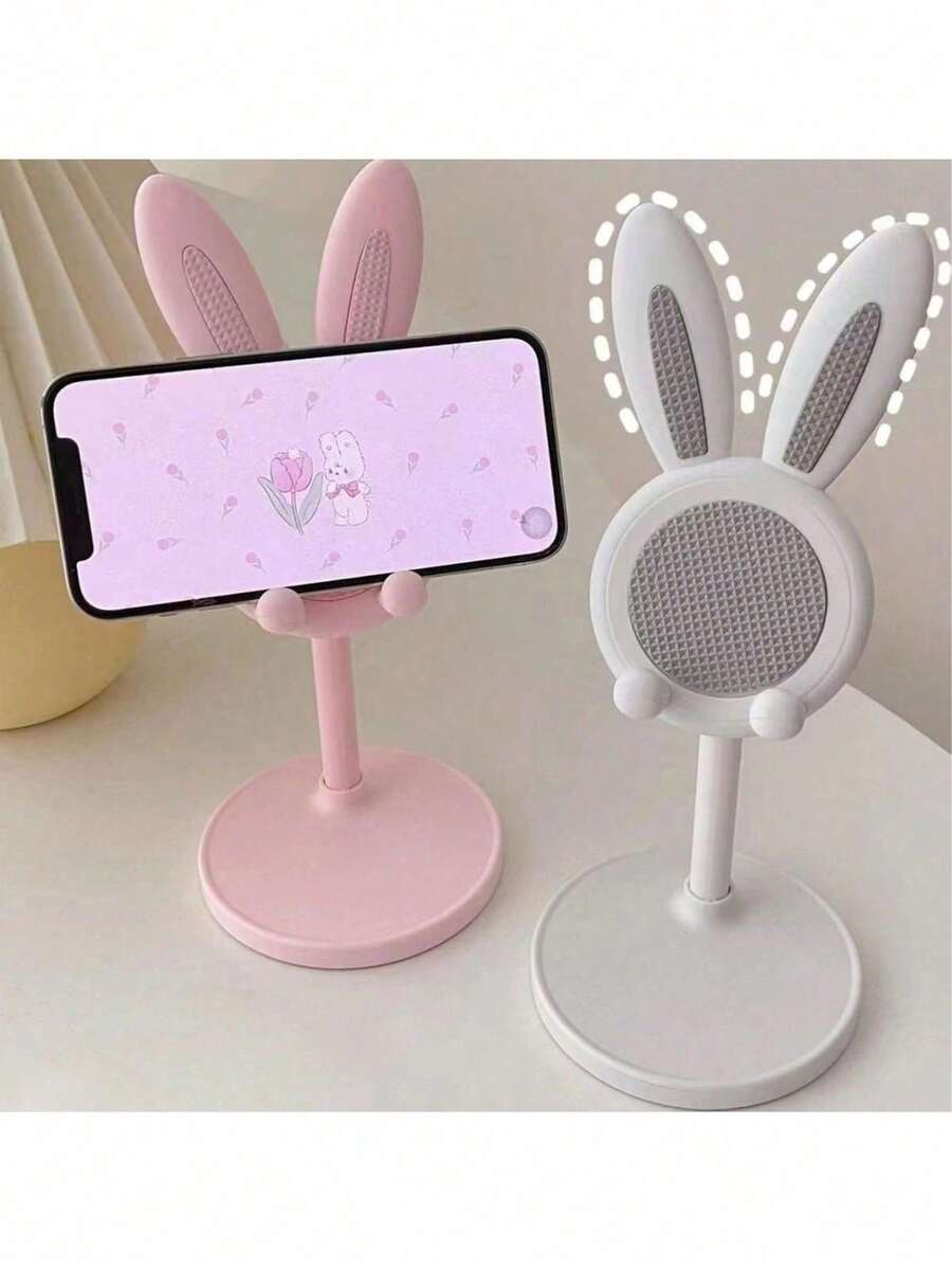 1pc Adjustable Cute Rabbit Shaped Phone Stand For All Smartphones – Dual-Angle Ergonomic Desk Decor And Premium Phone Accessory For Home Office, Study, And Living Spaces, Funny Bunny Design As Functional Cute Decoration, Ideal Gift Idea For Valentine's Day, Spring Festival, Birthday, Dorm Room, Kitchen Counter, Coffee Shop Display, Hands-Free Viewing, Lightweight And Sturdy Stand, Compatible With Cases And Wireless Charging Pads Where Applicable - Multicolor - View 1