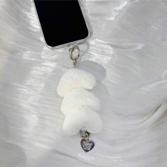 Nuovo ciondolo per telefono a forma di cuore in peluche, ciondolo per borsa, ciondolo per zaino, ciondolo per polso, cordino per telefono, pendente per cinghia macchina fotografica con perline