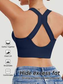 2pcs/Set Women Seamless Shock-Absorbing Sports Bras - Lightweight & Breathable, Suitable For Yoga & Light Workouts, Enhances Back Lines, Wireless Support, Padded, Comfortable Yoga Camisole - Navy Blue - View 2