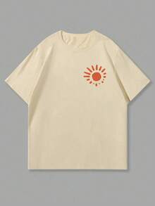 男士休闲度假风印花短袖T恤，舒适透气，夏季必备 - 杏色 - 查看 4