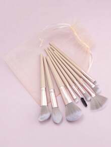 RANCAI 9pcs Makeup Brush Set, Includes Powder Brush And Foundation Brush, Portable Makeup Tools, With Mesh Storage Bag - Beige - View 11