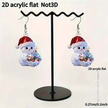 Bohemian Snowman Earrings, Mini Snowball Style, Christmas Party Flat Acrylic Snowman Earrings - Multicolor - Ver 8