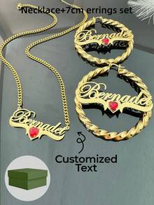 1 set Juego de aretes de 3/7 cm + collar, set de 12 estilos con incrustación de piedras de nacimiento, joyería de moda, personalizable con nombres, estilos para el Día de San Valentín, set de joyería, regalo de cumpleaños - Estilo 3 - Ver 1