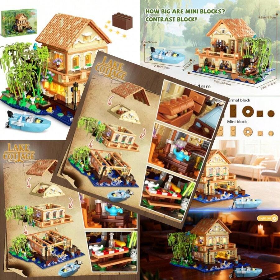 Girls Friend Overwater House Mini Building Set With Light 2190 PCS Vacation Tree House Cabin Building Block Toy With Boat Animals Birthday Gifts For Adults Teen Girls Boys Age 14+Material Safety And Rich Functionality - As Pic - View 1