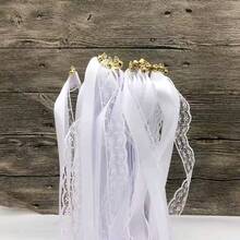 10/20/50pcs White Ribbon Magic Wands, Fairy Wands With Lace, Rotating Ribbons, Golden/Silver Bells, Party Cheering Props, Wedding, Christmas Gifts