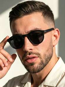 Premium Retro Vintage Oldstyle Round Sunglasses Acetate UV400 Sun Protection Unisex - 黑色 - 查看 2