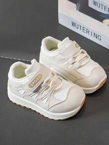 春秋季婴儿软底鞋，男女童真皮运动鞋，防滑学步鞋 - 米色 - 查看 4