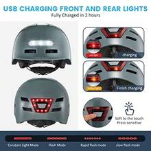 BMX HelmetCasco de Bicicleta para Adultos con luz - Cascos de Bicicleta para Hombre y Mujer - Luces LED Delanteras y traseras Ajustables para Ciclismo Urbano Scooter y Viajes Diarios - Plato de cerdo brillante - Ver 4