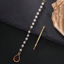 1pc Faux Pearl Teardrop Design Bridal Stage Banquet Forehead Chain, New Style Traditional Maang Tikka Vintage Wedding Crystal Bindi, Headpiece, Hair Jewelry For Valentine's Day Accessories Gift, Bride To Be, Party - Hair Accessories - View 5