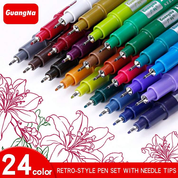 12/24 Colors 0.5mm Micro,Fineliner Pen Set Ink, Fine Point Needle Pens,Multi-Liner, Sketching, Anime,Artist Illustrating / Technical Drawing - Multicolor - View 1