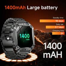 KENPANG GUHUAVMI Smartwatch da 2,01" per uomo, per sport all'aperto, batteria super grande da 1400mAh, torcia LED, torcia SOS, oltre 100 modalità sportive, contapassi, distanza, consumo di calorie, tracker fitness, chiamate Bluetooth, assistente vocale, promemoria, impermeabile IP68, adatto per iOS e Android, regalo ideale per Natale e San Valentino - Multicolore - Visualizzare 4