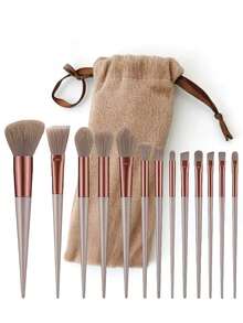 33/20/13/12pcs Brown Makeup Brush Set, Makeup Tool Kit: Includes 13pcs Brown Makeup Brushes, Powder Puff And Makeup Sponges. Different Types Of Brushes Can Achieve Precise Makeup. Daily Makeup Set, Travel Makeup Set, Includes Makeup Brushes, Sponges, Headband And Makeup Bag - Essential Cosmetic Set. Designed For Women, Convenient For Travel, Also A Practical Makeup Accessory. Great Valentine's Day Gift. - Multicolor - View 16