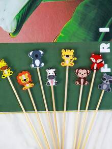 100支装 - 竹制鸡尾酒签，4.7英寸丛林动物造型，适用于鸡尾酒搅拌、食品签、装饰牙签、开胃菜、蛋糕装饰、水果、甜点、婴儿派对、生日派对、婚礼、派对用品 - 彩色 - 查看 8