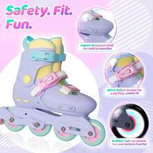 Inline Skates For Girls Kids Teens Boys Age 4-16, 4 Sizes Adjustable Blades Roller For Outdoor Indoor - 淡紫色 - 查看 2