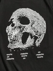 ROMWE MEN Men's T-Shirt With Goth Skull Pattern - 黑色 - 查看 4