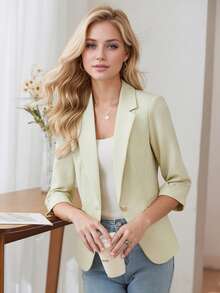 2026 夏季新款，适合娇小女性的薄款短袖休闲西装外套 - 綠色 - 查看 2