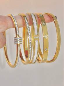 Set de 5 piezas de pulseras de acero inoxidable personalizadas y de colores variados, de diseño único, versátil y elegante, una opción de regalo ideal y resistente al desgaste - Multicolor - Ver 12