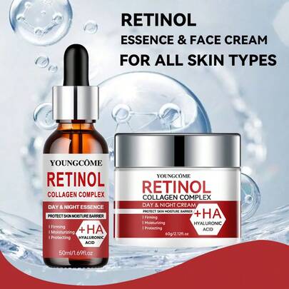 YOUNGCOME (30G+30ML/60G+50ML) Crema reafirmante y suero con retinol Crema facial de colágeno para suavizar las arrugas y dejar la piel con un aspecto juvenil y radiante Productos para el cuidado de la piel