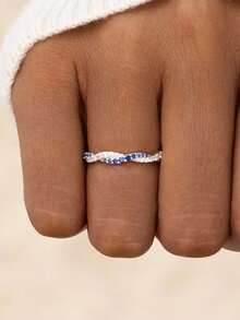 A Personalized Custom Wave Birthstone Ring, This Charming Dual Birthstone Wave Ring Celebrates The Special Bond Between You And Your Daughter. Two Sparkling Birthstones Dance Together In An Elegant Wave Design, Symbolizing The Beautiful Connection Between You. Very Suitable For Mothers Who Want To Keep Their Daughter's Birthstone In Their Heart Or As A Meaningful Gift - Silver - View 2