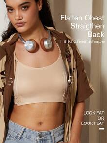 Women's Chest Shaping Camisole, Seamless Invisible Bra Camisole, Transparent, Adjustable To Reduce Chest Appearance, Shapewear Top Bodycon Slimming Shirt - Apricot - View 4