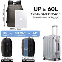 Travel Laptop Backpack, Expandable 30L-60L Vacuum Backpack, Waterproof Lightweight Business Rucksack, Wet Dry Separation, Fits 17.3 Inch Laptop - Champagne Gold - View 2