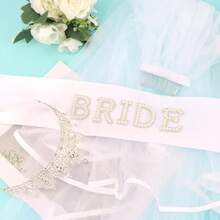 DChanaco Bride To Be Sash And Veil Bachelorette Party Decorations Wedding Crown And Veil Outfit Bridal Shower Gifts Party Accories - như hình ảnh - Xem 3