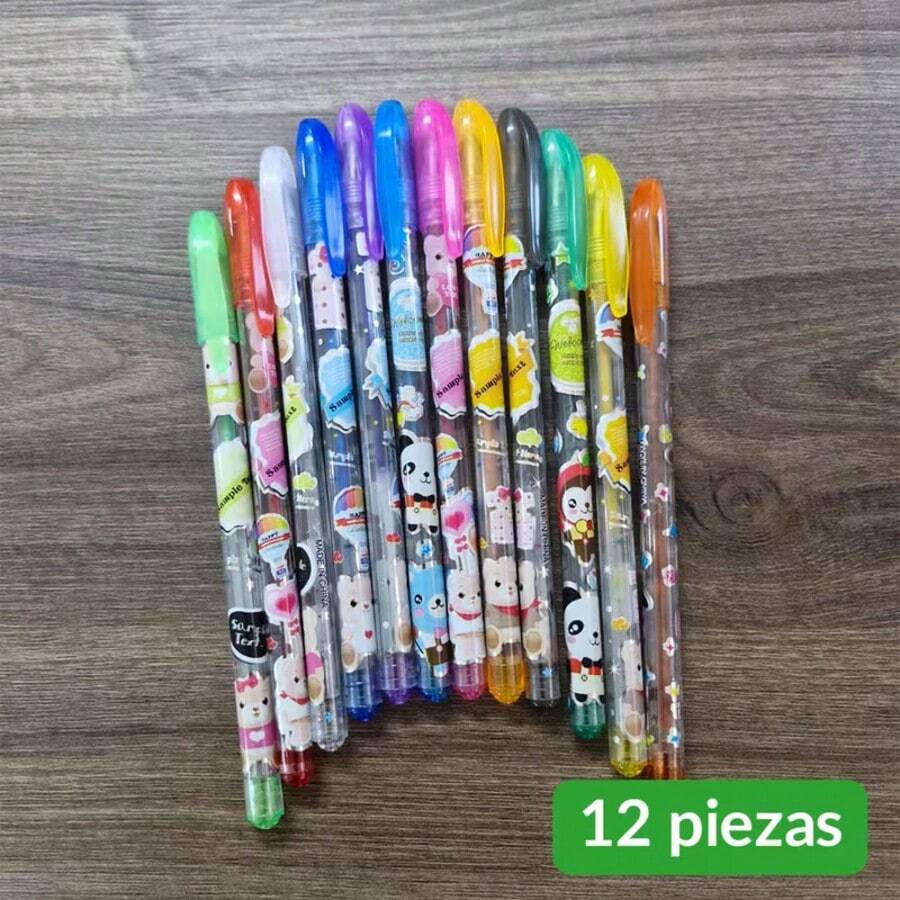 12 PIEZAS DE PLUMAS DE GEL ESCOLAR- PLUMAS DE BRILLOS - MIXTO - Ver 1