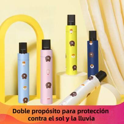 Paraguas Plegable de Doble Uso para Sol y Lluvia, Diseño Compacto Color Rosa con Estampado Decorativo, Protección Contra Rayos Solares y Lluvia, Ligero y Fácil de Transportar
