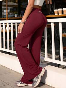 TimeOff 1pc Women's Minimalist Elastic V-Shaped Lifting Draping Straight Leg Letter Print Outdoor Sports Pants - Red - View 10