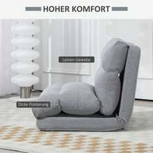 HOMCOM Folding Floor Chair With 6-Position Adjustable Backrest, Thick Seat Cushion, Bed Function, Linen Look, 70 X 41 X 56 Cm, Grey - Grey - View 6
