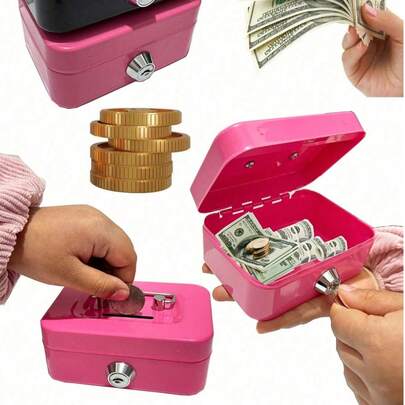 1 hộp đựng tiền bằng kim loại có khóa, hộp tiết kiệm tiền, hộp đựng tiền tiết kiệm cho người lớn, hộp đựng tiền xu, hộp đựng tiền lẻ, hộp đựng tiền mặt, kích thước: 4.5 * 3.8 * 2.3 inch / 11.5 * 9.9 * 5.8 cm