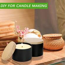 6/12 Peças Potes de Vela Pretos e Brancos, Suportes de Vela Pretos Foscos de 4oz com Tampas de Grão de Madeira, Para Fabricação de Velas, Suportes de Pavio, Adesivos de Pavio, Artesanato DIY, Armazenamento de Itens Pequenos, Bases para Velas - Multicolorido - Visão 5