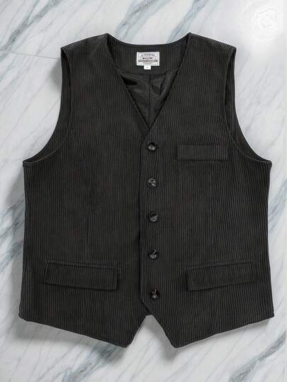 Men's Solid Color Suit Vest, Fake Pocket Fashion Minimalist Style, Business Casual Waistcoat