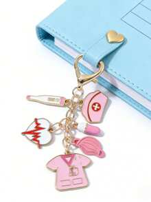 Doctor Nurse Keychain Set Cartoon Medical Tools Enamel Mask Pump Thermometer Pendants Gift