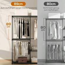 Fabric Wardrobe With Clothes Rail And Shelves, For Bedroom Or Dressing Room, 111 X 43 X 185 Cm, Black - Black - View 5