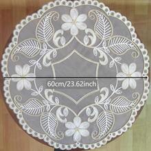 1 Tấm lót bàn tròn màu xám bạc và vàng, chất liệu vải lưới với họa tiết ren 3D tinh tế và ren dệt mịn, thích hợp cho nhiều dịp trang trí bàn ăn trong các dịp lễ. - Vàng - Xem 5