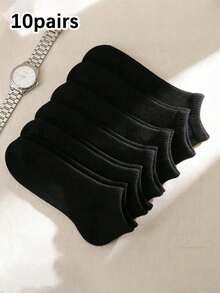 10双装黑色轻薄透气短袜，纯色设计，时尚休闲，适合日常休闲和办公穿着，舒适贴合。 - 黑色 - 查看 6
