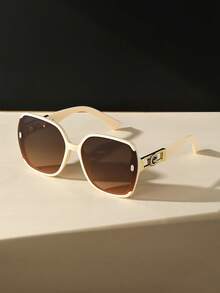 1pc Women's Retro Classic Large Frame Hollow Leg Fashion Glasses, Versatile - Multicolor - View 4