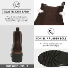 ZIITOP Womens Chelsea Wedge Boots Elastic Platform Slip On Waterproof Ankle Booties - Brown Leather - View 5