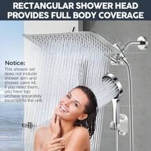 Shower Head With Handheld Combo,10 Inch Large Rectangular Rain Shower Head With 3 Modes Handheld Spray Combo, Adjustable Double Shower Heads With Holder And 11'' Extension Arm, Chrome - 鉻合金 - 查看 4