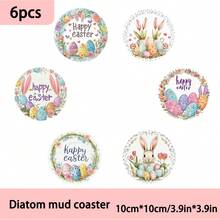 4 Stück/6 Stück/300 Stück Osterhasen Eier Muster bedruckte Kieselgur Untersetzer, geeignet für Heimdekoration, Cafés, Nachmittagstee, Restaurantdekoration, thematische Partys, tägliche Dekoration und auch als Geschenk geeignet - Verschiedenfarbig - Übersicht 13