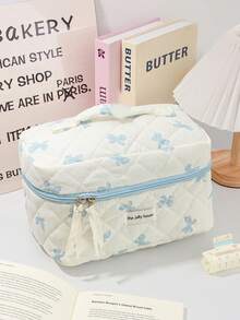 1pc Blue Bow Knot Large Capacity Handheld Makeup Bag, Minimalist Style Multi-Functional Cosmetic Bag, Travel Makeup Organizer, Women's Clutch Bag, Zipper Aesthetic Travel Toiletry Bag, Pen Case, Makeup Tool Storage Bag, Women's Gift, Travel Essential - Baby Blue - View 15