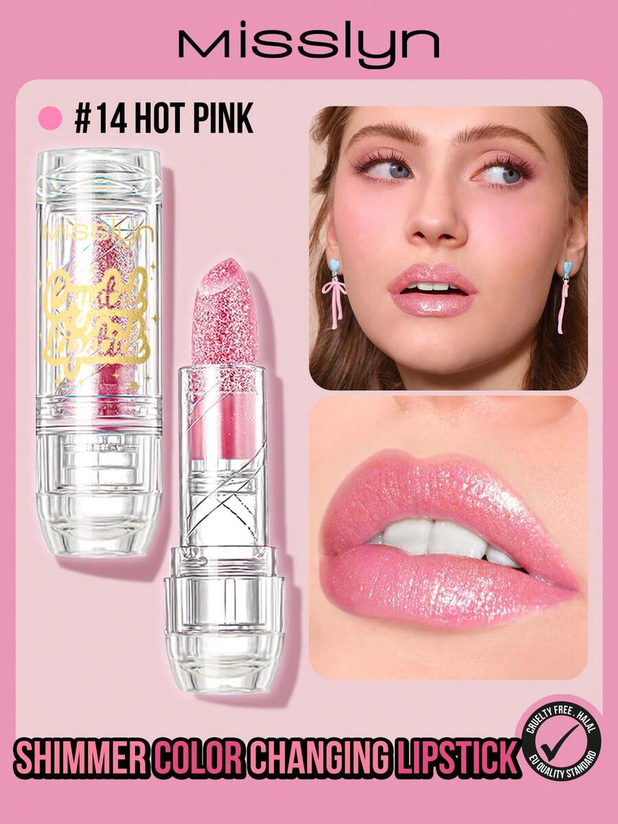 MISSLYN-SHIMMER Color Changing Lipstick, Temperature Sensitive Lipstick, Faux Pearl Refined Shimmer, Non-Sticky, Moisturizing, Beautiful Natural Translucent Pink, Dazzling Shine, Branded Makeup, Facial Cosmetics, Suitable For Women And Girls, Winter Essential, Y2K Style, Fashion , Birthday Gift, Best Gift, Valentine's Day Gift, Party Essential, New Year Gift, Best Color, Vegan And Cruelty-Free - #14 - 查看 1