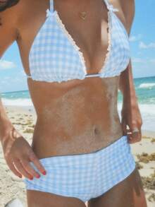 Women's 2 Piece Bikini Set Fashion Halter Neck Swimsuit With Shorts Summer Two Piece Bathing Suit - Baby Blue - View 3