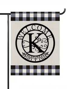 1pc Letter Combination Decorative Welcome Garden Flag, 12*18 Inches Double-Sided Printing, Plaid Pattern Black Garden Flag With Letter Decor, Suitable For Outdoor Yard Decoration, Flagpole Not Included - Black and White - View 14