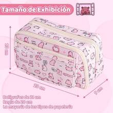 Estuche para Lpices de Capacidad con 9 Compartimentos, Estuche Papelera con Kawaii Patrn Animado, Bolsa de Lapicera Bolgrafos Cremallera de Gran Apertura para la Escuela, Oficina - Rosa claro - Ver 5