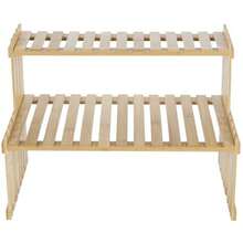 Plant Stands & TablesMyGift- Soporte para Plantas de Bambú Natural para Interior Estante Organizador de Escritorio de 2 Niveles Rack Decorativo con 2 Repisas Ranuradas para Macetas y Decoración - Bambú natural - Ver 6