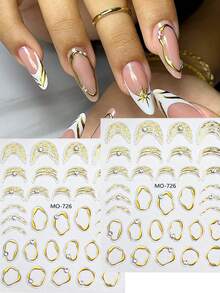 Stickers pour ongles avec design asymétrique de ligne en or, argent et strass. Décalcomanies coulissantes pour la décoration de mariage, accessoires élégants de manucure DIY. Fournitures pour ongles - Multicolore - Voir 10