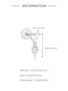 1Pc 925 Sterling Silver Exquisite And Elegant Heart-Shaped Double Buckle Cubic Zirconia Flat Back Cartilage Helix Piercing For Women Daily Party Anniversary Wear - Love - View 10