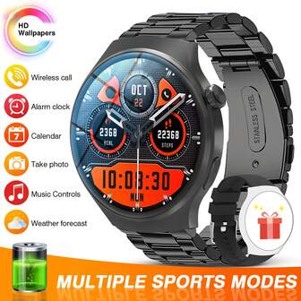 2026 Yeni Yuvarlak Silikon Akıllı Saat Kayışı, Erkekler ve Kadınlar İçin, Şık Spor Akıllı Saat, Arama Fonksiyonu, Adımsayar, Kalori Takibi, Çoklu Spor Modları, Gelen Çağrı/Mesaj Bildirimleri, Tam Ekran Dokunmatik Özellikli, Android/IOS İçin, Mükemmel Hediye